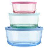 Pyrex® Simply Store® Tinted Glass Round Storage Containers, 6-pc Set, Mixed Colors