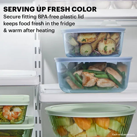 Pyrex® Simply Store® Tinted 4-cup Round Storage with Blue Plastic Lid