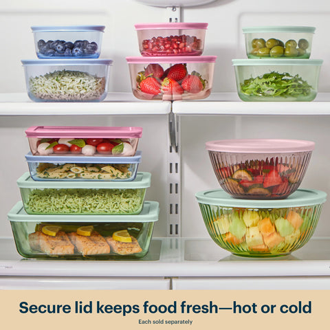 Pyrex® Simply Store® Tinted Glass 3-cup Rectangle Storage Containers, 4-pc Set, Mixed Colors