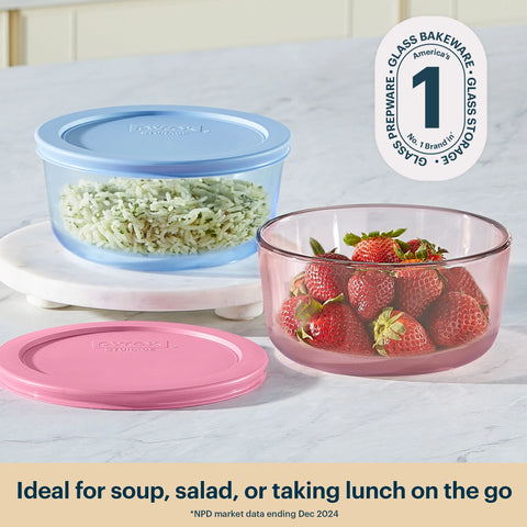 Pyrex® Simply Store® Tinted Glass 4-cup Round Storage Containers, 4-pc Set, Mixed Colors